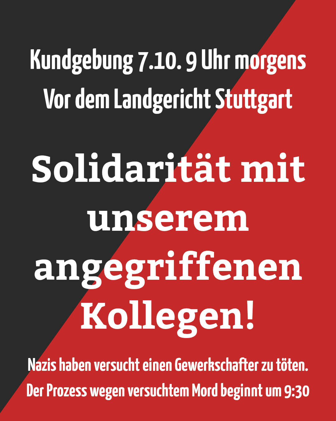 Das Foto zeigt das Fronttransparent der Demo mit dem Text "Reiht Euch ein: Schulter an Schulter gegen rechte Gewalt", dahinter ein Hochtransparent mit dem Text "Ein Angrifff auf eine*n ist ein Angriff auf alle!" - jeweils von der FAU